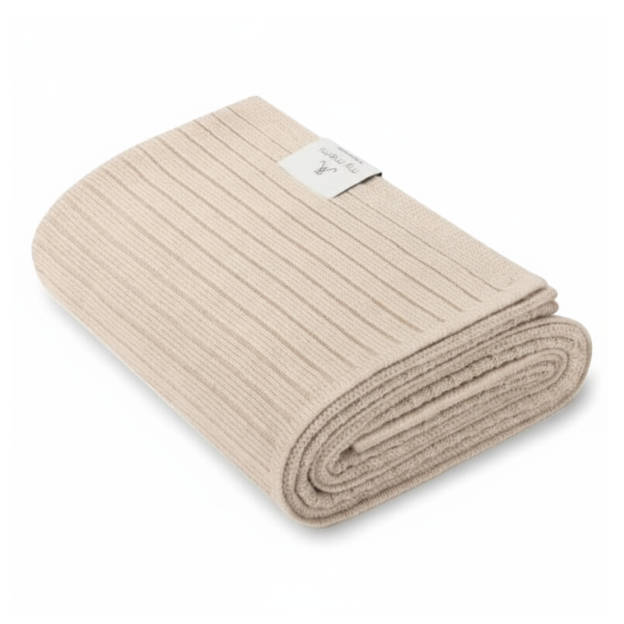 Kocyk ze 100% wełny merino warm beige w prążek - premium collection / My Memi