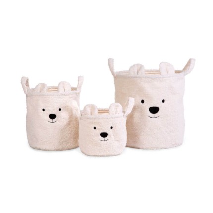 Zestaw 3 koszy na zabawki Teddy Bear Off White / Childhome