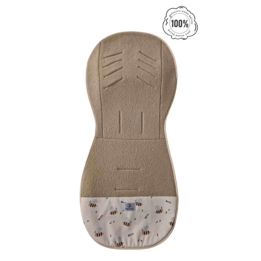 Wkładka do wózka spacerowego z wełny merino - beżowa, pszczółki / Simple Wool