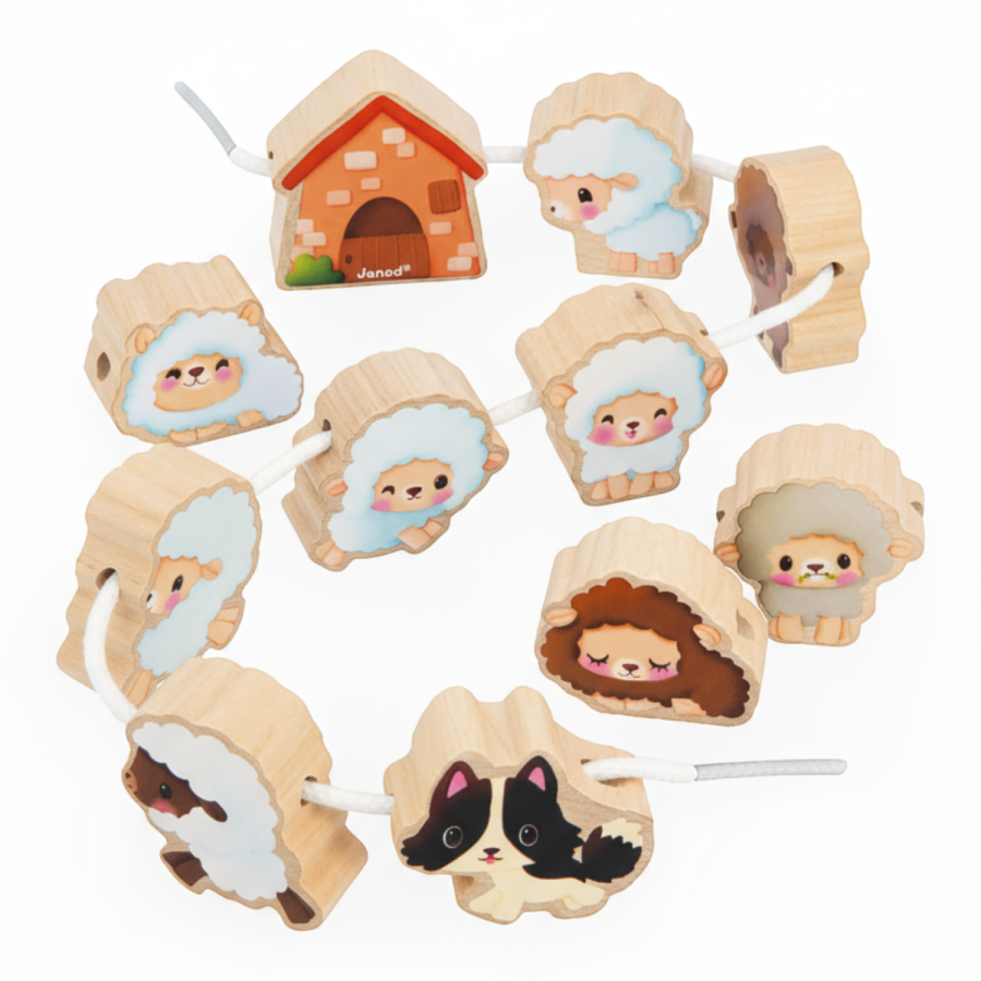 Nawlekanka z drewnianymi owieczkami Farma 2+ / Janod
