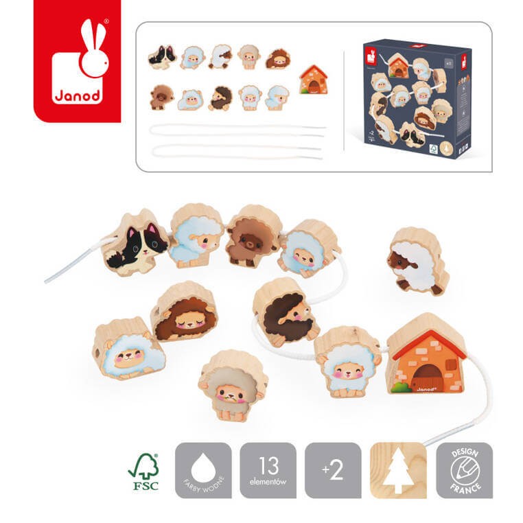 Nawlekanka z drewnianymi owieczkami Farma 2+ / Janod