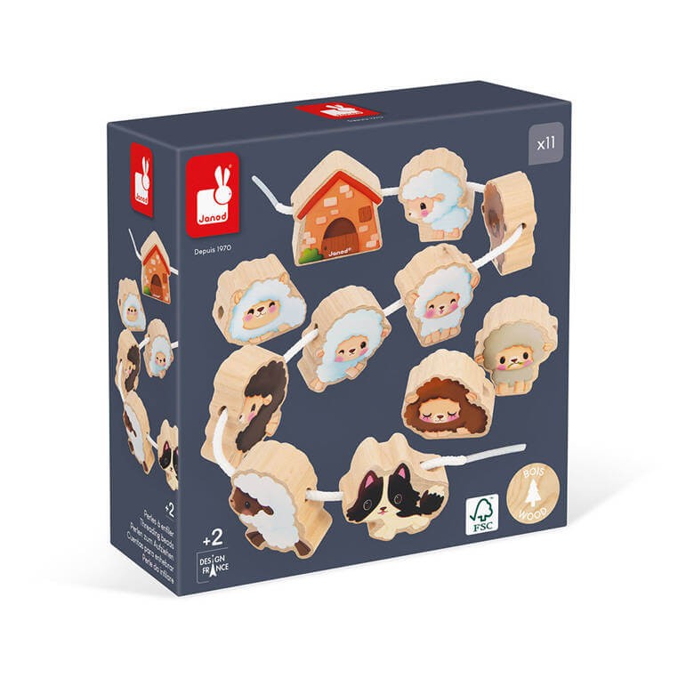 Nawlekanka z drewnianymi owieczkami Farma 2+ / Janod