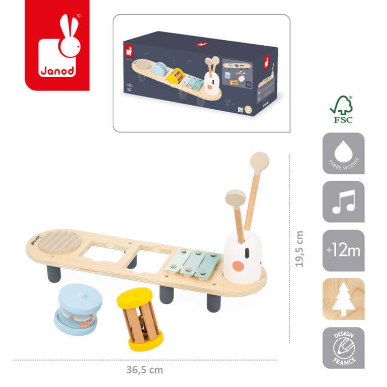 Drewniany muzyczny ministolik Dżdżownica Sweet Cocoon 12 m + / Janod