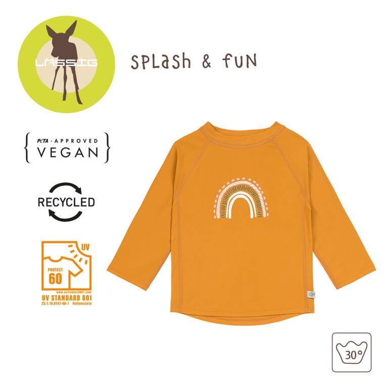 Koszulka do pływania z długim rękawem przeciwsłoneczna UV60 Splash & Fun - Tęcza gold / Lassig