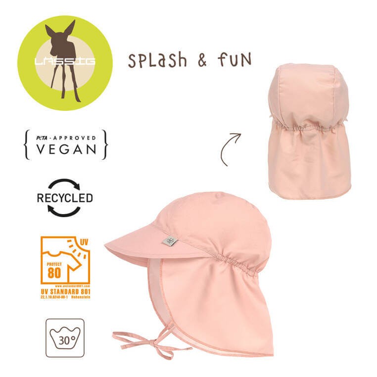 Czapka przeciwsłoneczna z daszkiem i osłoną karku UV80 Splash & Fun pink / Lassig