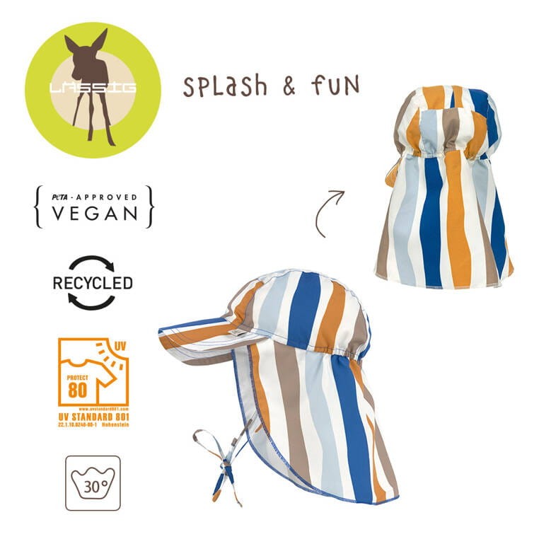 Czapka przeciwsłoneczna z daszkiem i osłoną karku UV80 Splash & Fun Fale blue-nature / Lassig