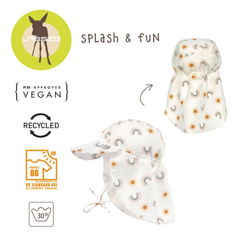 Czapka przeciwsłoneczna z daszkiem i osłoną karku UV80 Splash & Fun Tęcza nature / Lassig