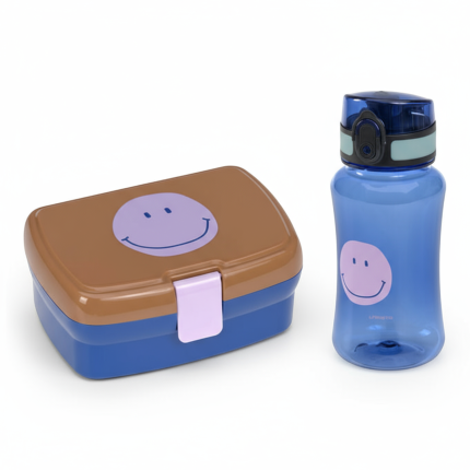 Zestaw na lunch: Lunchbox + Tritanowa butelka - bidon 460 ml Little Gang Smile - caramel, blue / Lassig