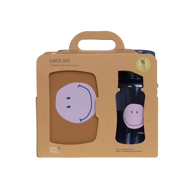 Zestaw na lunch: Lunchbox + Tritanowa butelka - bidon 460 ml Little Gang Smile - caramel, blue / Lassig