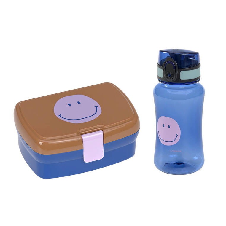 Zestaw na lunch: Lunchbox + Tritanowa butelka - bidon 460 ml Little Gang Smile - caramel, blue / Lassig