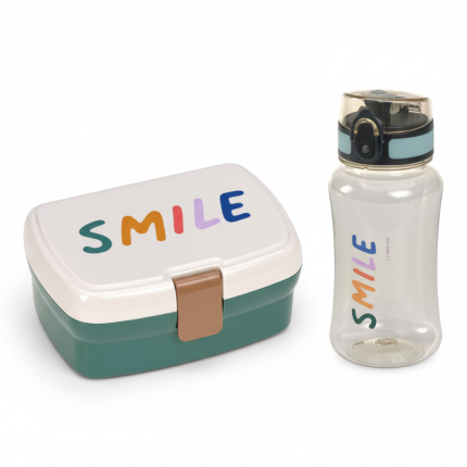 Zestaw na lunch: Lunchbox + Tritanowa butelka - bidon 460 ml Little Gang Smile - milky, ocean green / Lassig