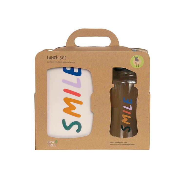 Zestaw na lunch: Lunchbox + Tritanowa butelka - bidon 460 ml Little Gang Smile - milky, ocean green / Lassig