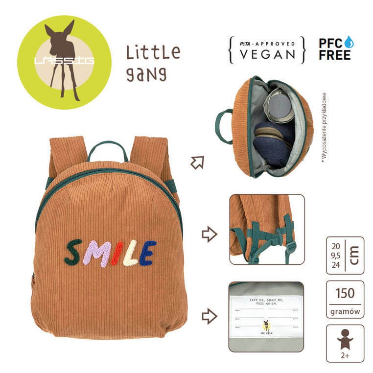 Plecak mini sztruks, Little Gang - caramel / Lassig