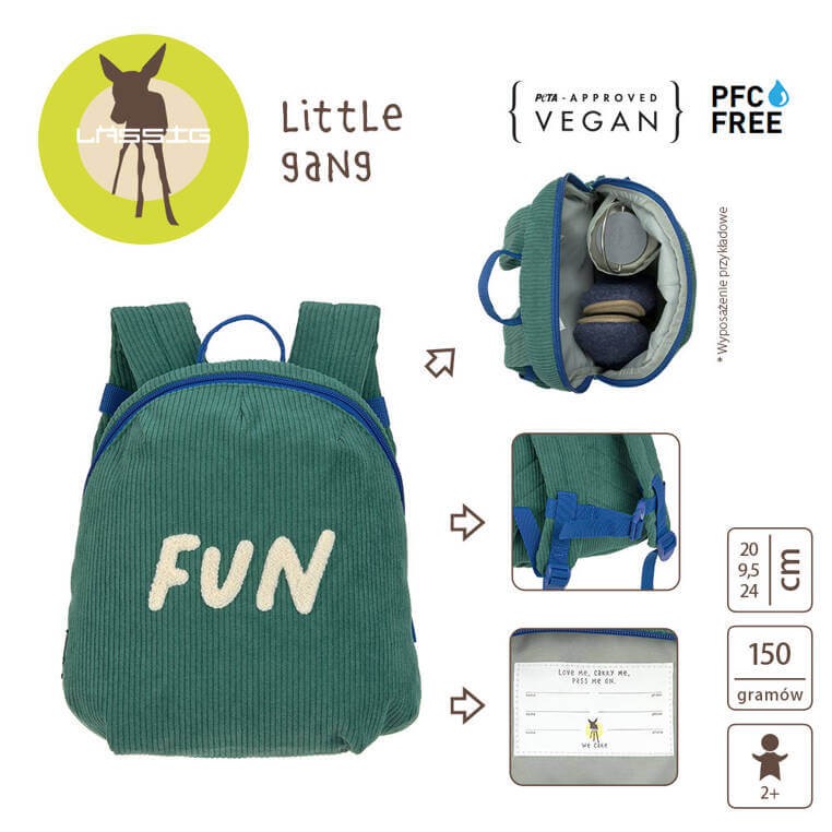Plecak mini sztruks, Little Gang - ocean green / Lassig