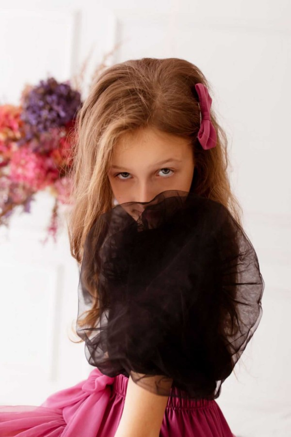 Bluzka z tiulową bufką PUF - Czarna / Manufaktura Falbanek