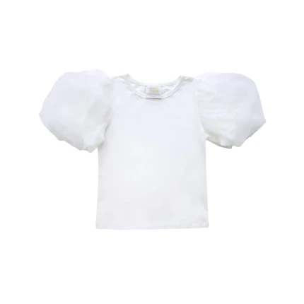 Bluzka z tiulową bufką PUF - Ecru, 140-146 / Manufaktura Falbanek