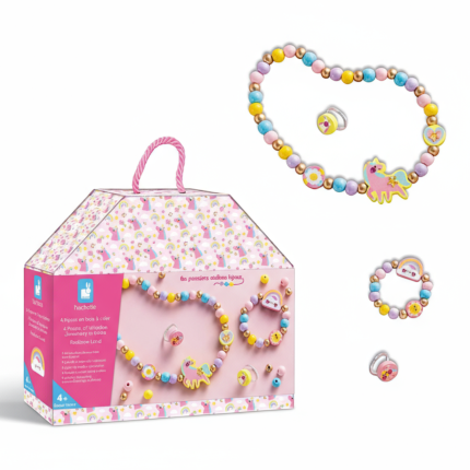 Zestaw kreatywny do tworzenia biżuterii z drewna Tęczowa kraina 4+ / Janod