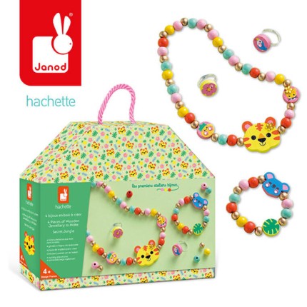 Zestaw kreatywny do tworzenia biżuterii z drewna Sekretna dżungla 4+ / Janod