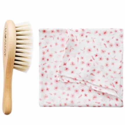 Miękka szczotka z koziego włosia z myjką muślinową w kwiaty / Lullalove