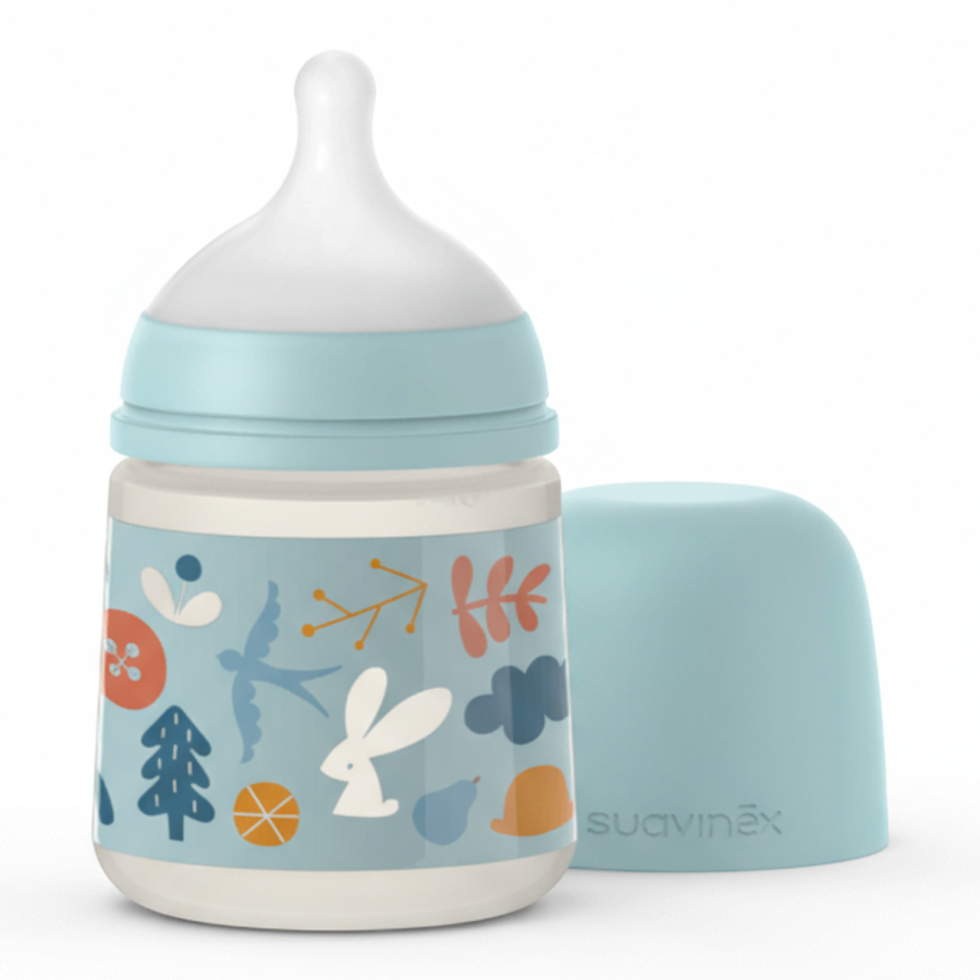 Butelka ze smoczkiem fizjologicznym SX Pro o wolnym przepływie FOREST niebieski 150 ml / Suavinex