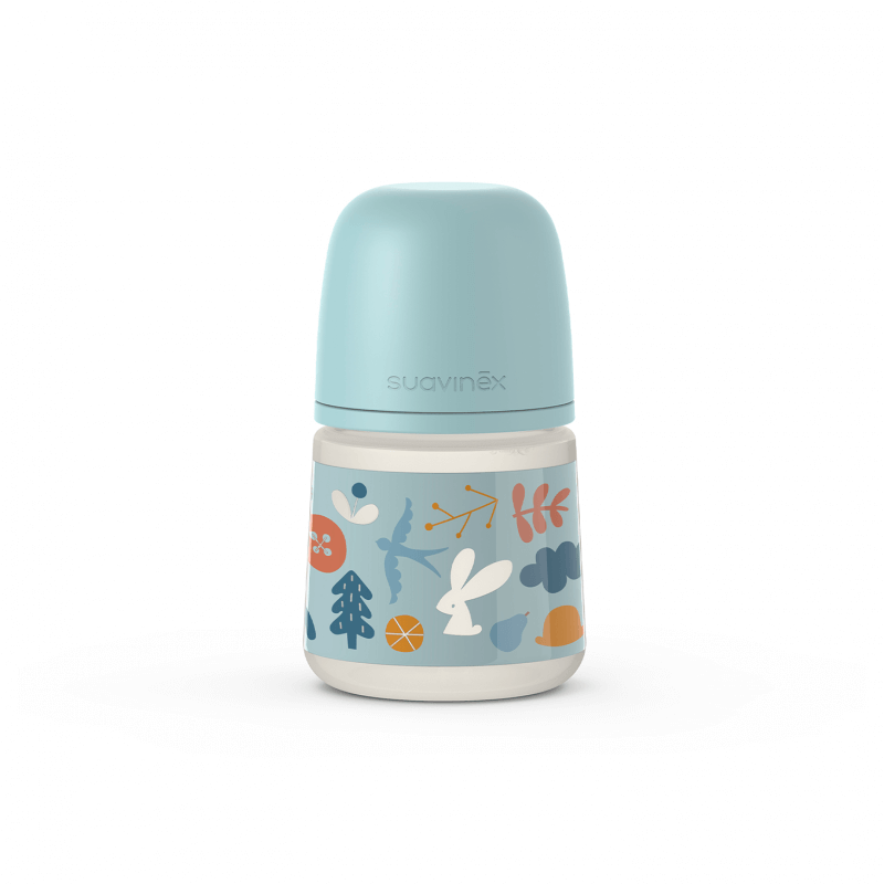 Butelka ze smoczkiem fizjologicznym SX Pro o wolnym przepływie FOREST niebieski 150 ml / Suavinex