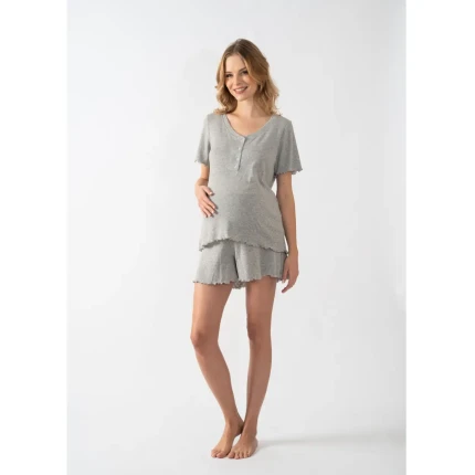 Piżama ciążowa z szortami - szara / Cool Mama