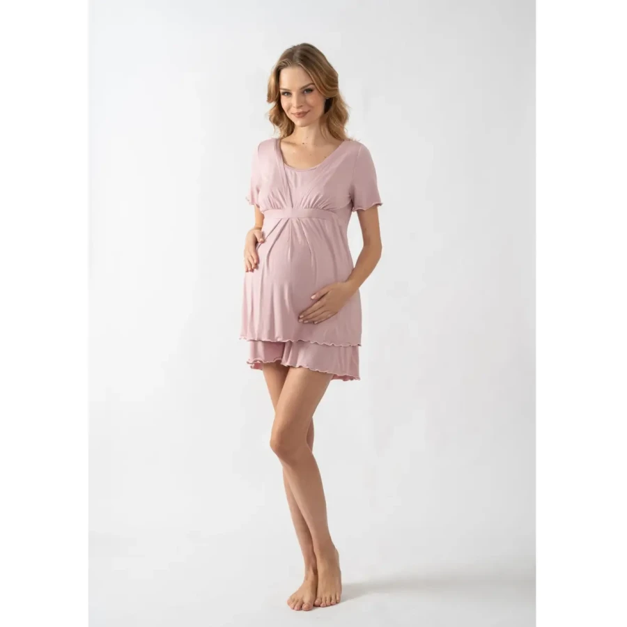 Piżama ciążowa Classic z szortami - różowa / Cool Mama