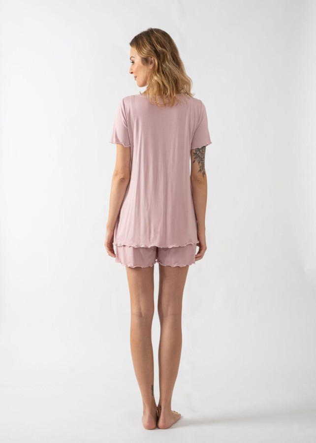 Piżama ciążowa Classic z szortami - różowa / Cool Mama