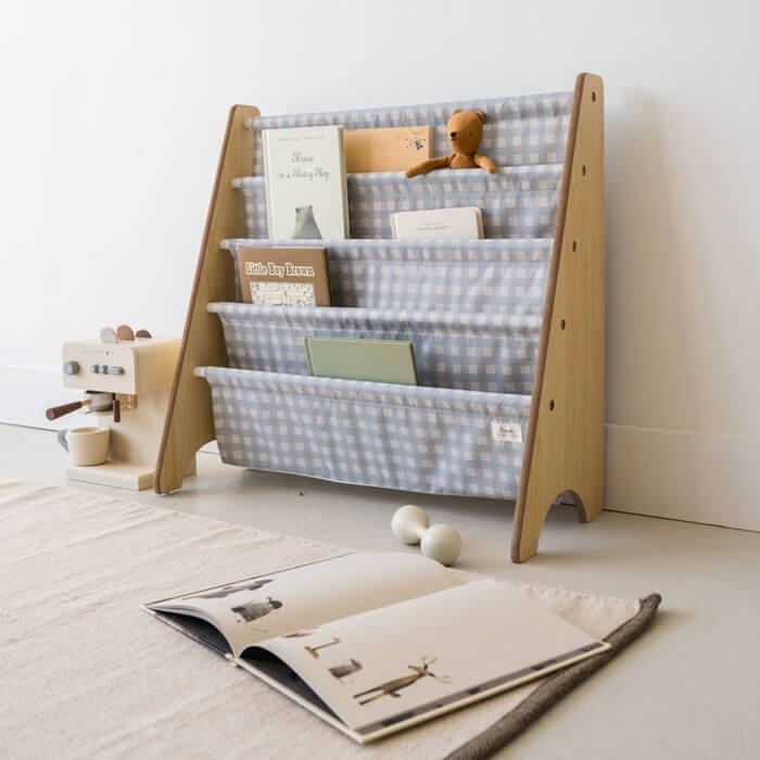 Stojak na Książki Recycled Gingham Blue / 3 Sprouts