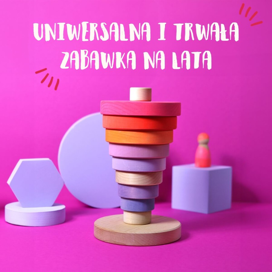Drewniana wieża 10 krążków - Neon Pink  / Grimm's