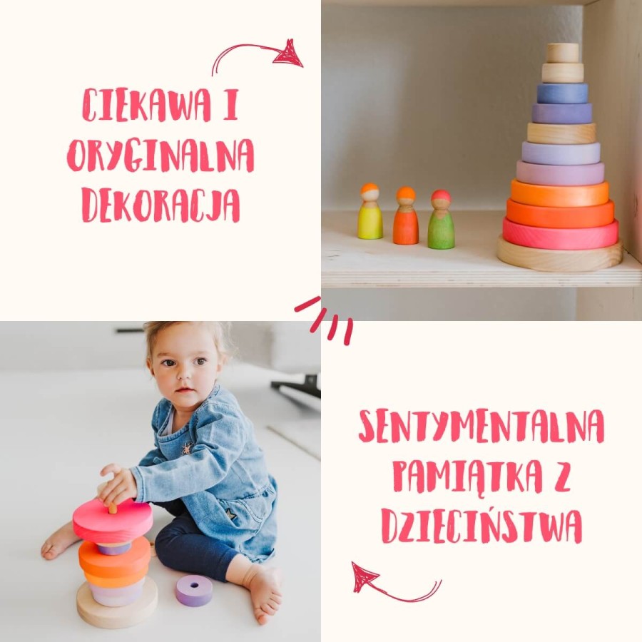 Drewniana wieża 10 krążków - Neon Pink  / Grimm's