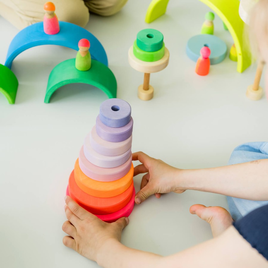 Drewniana wieża 10 krążków - Neon Pink  / Grimm's