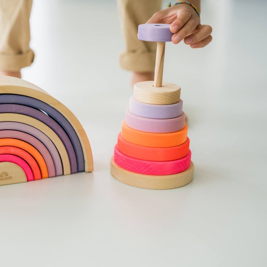 Drewniana wieża 10 krążków - Neon Pink  / Grimm's