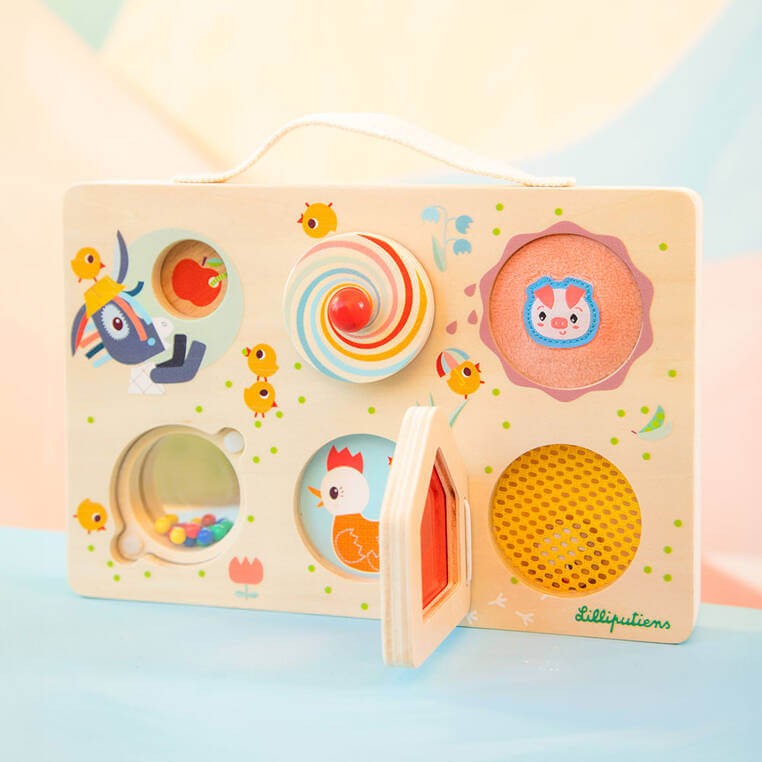 Drewniana tablica manipulacyjna walizka Farma 12 m+ / Lilliputiens