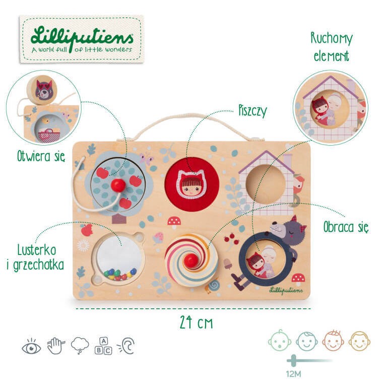 Drewniana tablica manipulacyjna walizka Czerwony kapturek 12 m+ / Lilliputiens