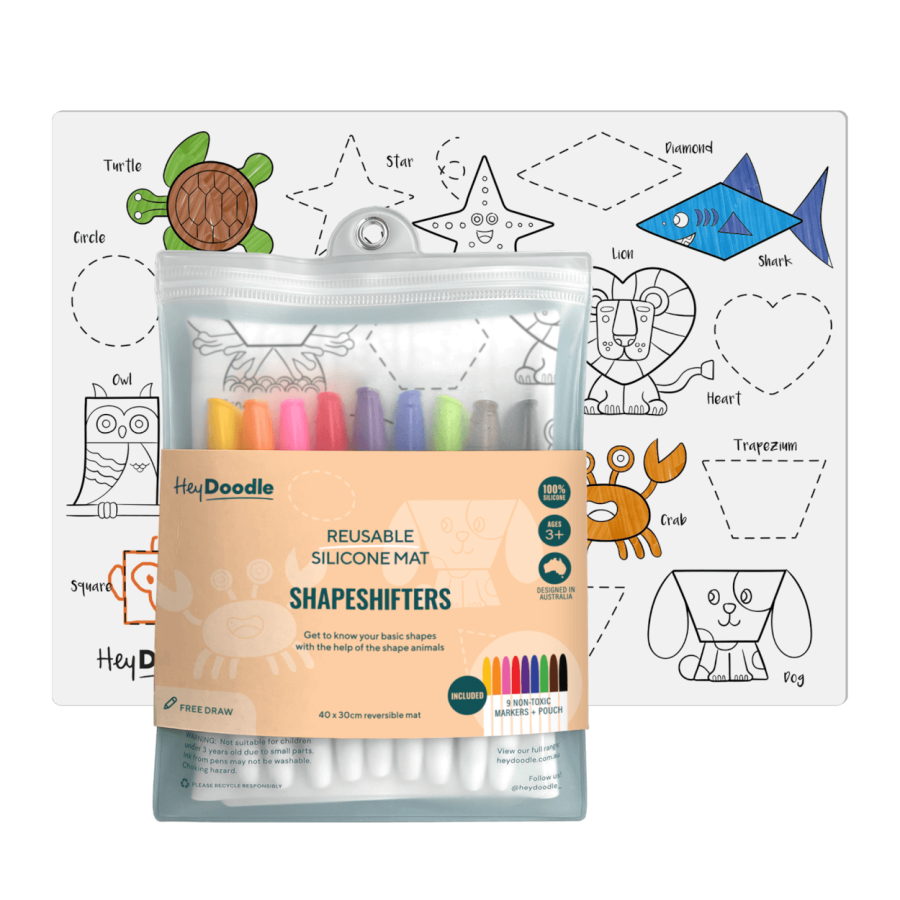 Duża Mata Silikonowa do Kolorowania A3 - Kształty i Zwierzęta / HeyDoodle