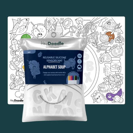 Sensoryczna Mata Silikonowa do Kolorowania A3 - Alfabetyczna Zupa / HeyDoodle