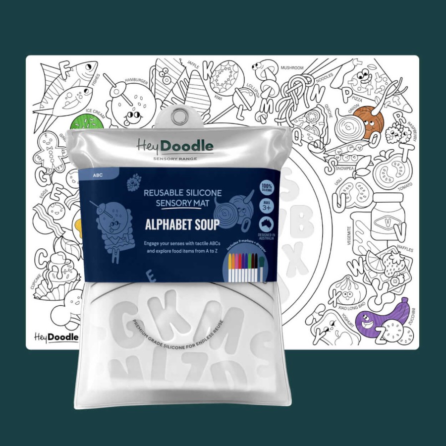 Sensoryczna Mata Silikonowa do Kolorowania A3 - Alfabetyczna Zupa / HeyDoodle
