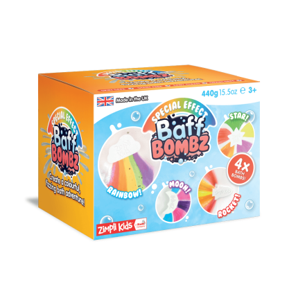 Bomby do zabawy do kąpieli zmieniające kolor wody, zestaw 4 szt., Rainbow Baff Bombz / Zimpli Kids