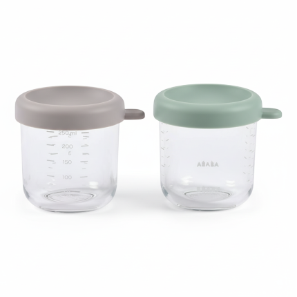 Zestaw pojemników słoiczków szklanych z zamknięciem 2 x 250 ml Sage green-Gazelle / Beaba