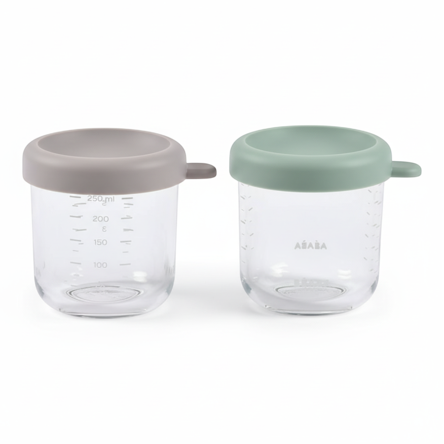 Zestaw pojemników słoiczków szklanych z zamknięciem 2 x 250 ml Sage green-Gazelle / Beaba