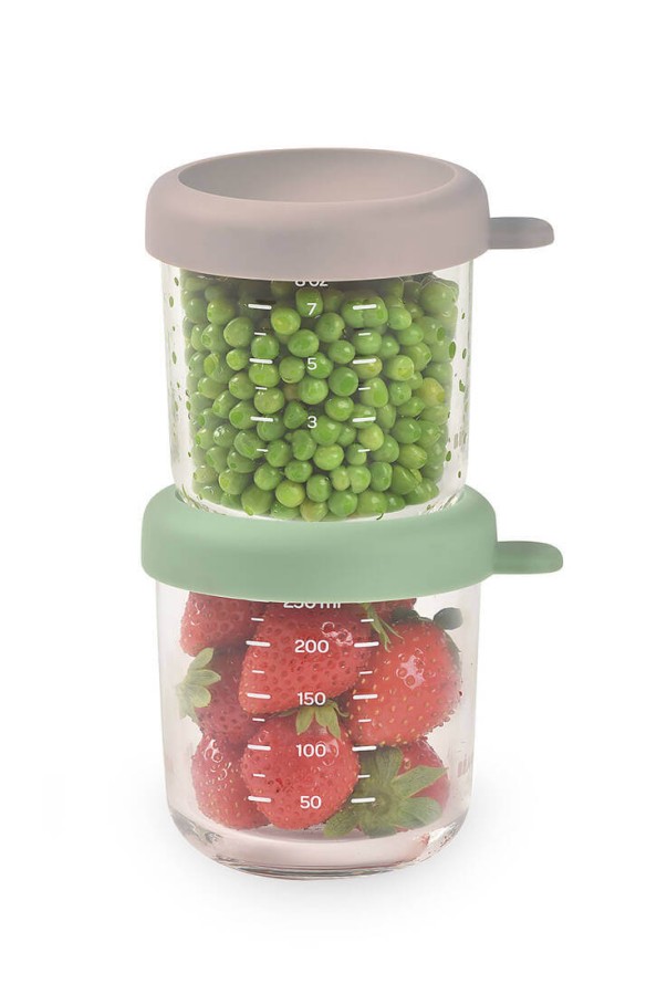 Zestaw pojemników słoiczków szklanych z zamknięciem 2 x 250 ml Sage green-Gazelle / Beaba