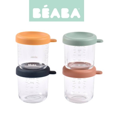 Zestaw pojemników słoiczków szklanych z zamknięciem 4 x 250 ml Sunrise color mix / Beaba