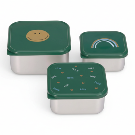 Pojemnik na przekąski snackbox ze stali nierdzewnej 3 szt. Happy Rascals Smile green / Lassig