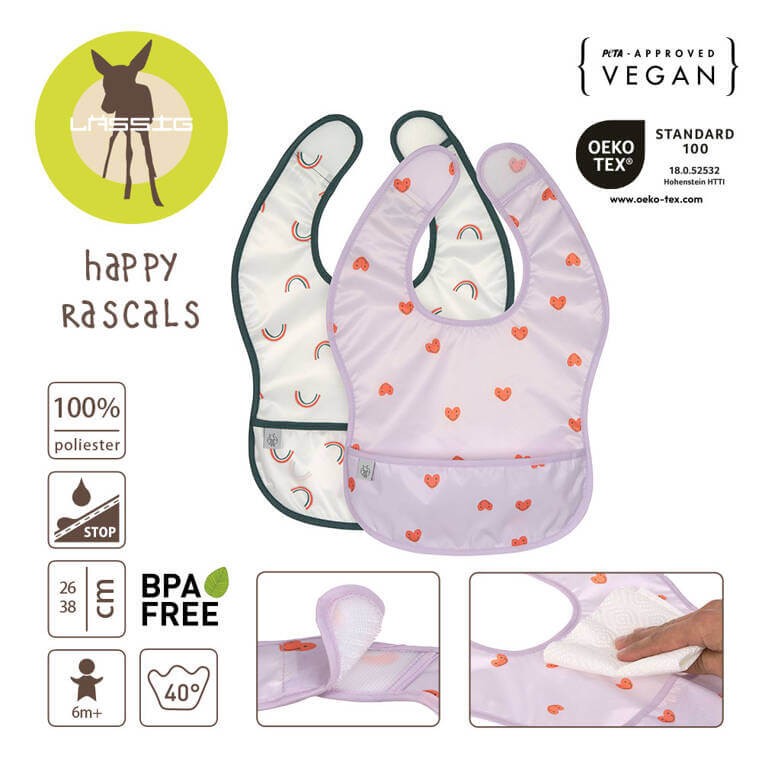 Zestaw śliniaków wodoodpornych 6m+ Happy Rascals Heart lavender / Lassig