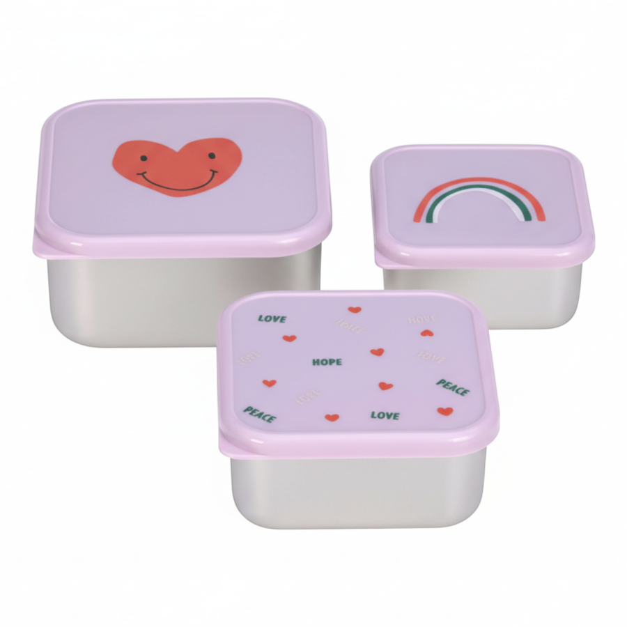 Pojemnik na przekąski snackbox ze stali nierdzewnej 3 szt. Happy Rascals Heart lavender / Lassig