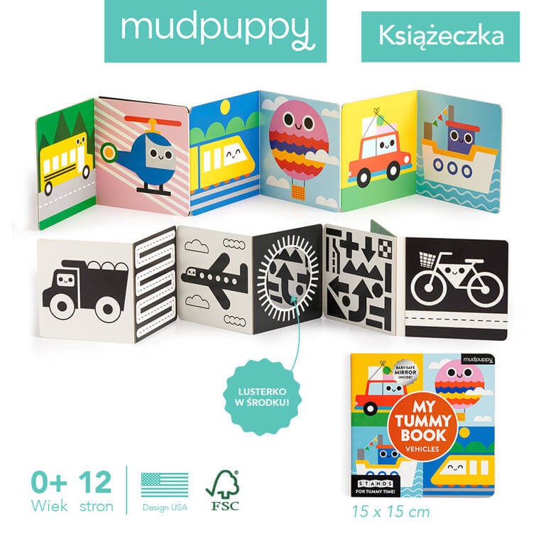 Kartonowa kontrastowa dwustronna książeczka harmonijka Pojazdy 0+ / Mudpuppy
