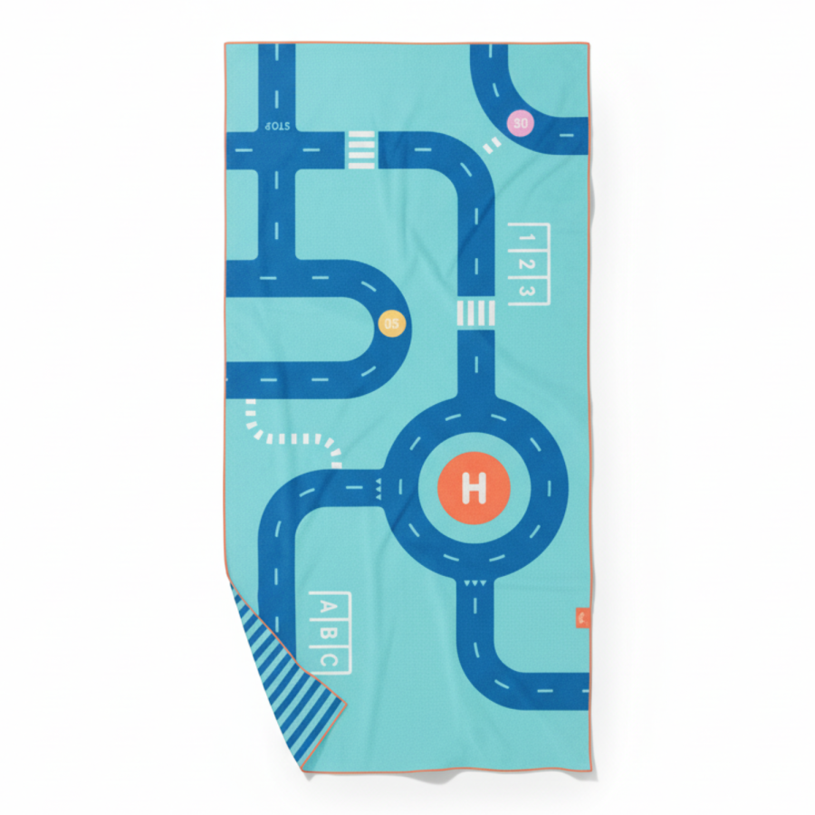 Dwustronny ręcznik plażowy PlayTowels - Road / QUUT