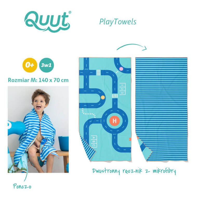 Dwustronny ręcznik plażowy PlayTowels - Road / QUUT