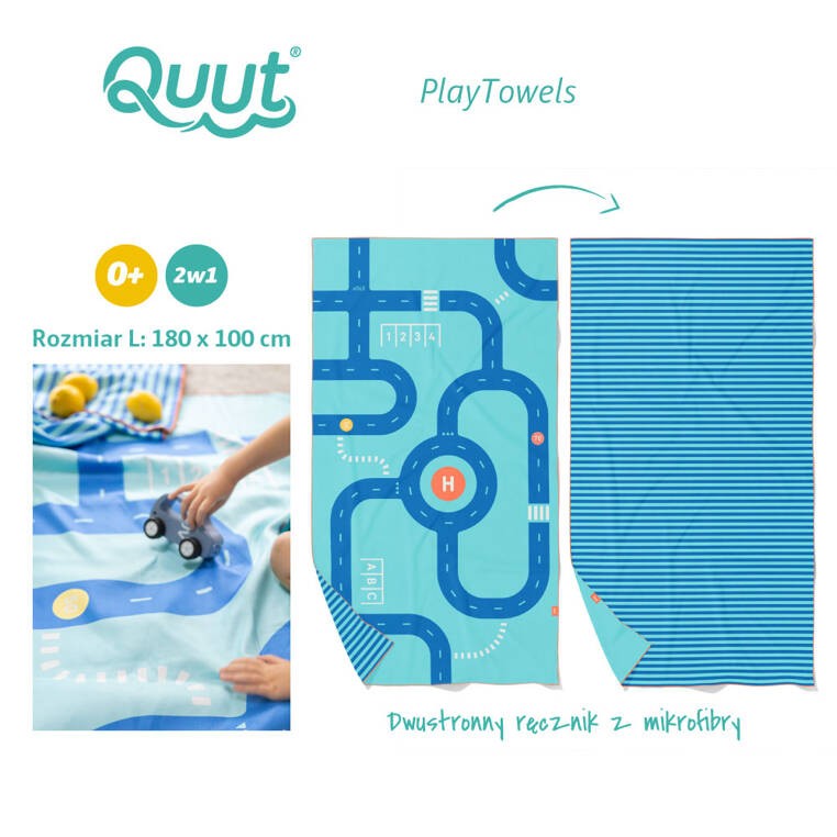 Dwustronny ręcznik plażowy PlayTowels - Road / QUUT